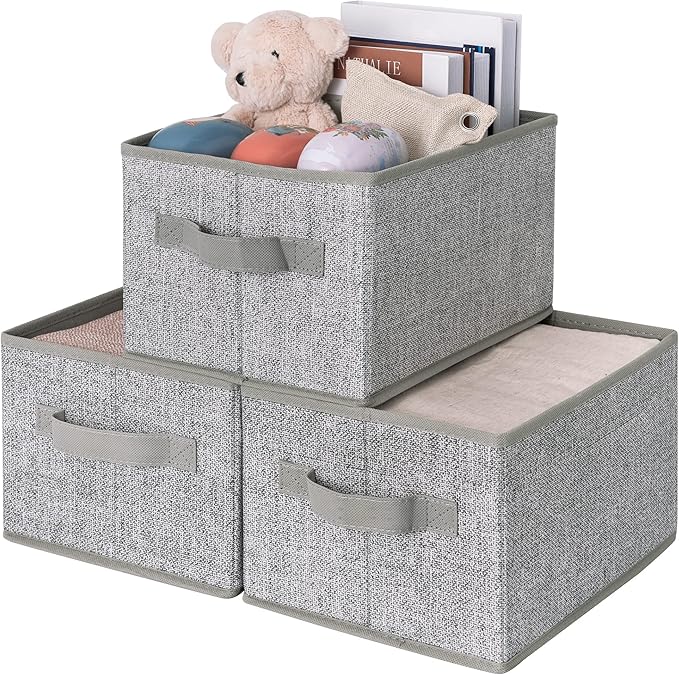GRANNY SAYS Small Closet Storage Bins for Shelves, Storage Basket with Handles, Collapsible Storage Boxes, Decorative Organizers for Living Room Bookshelf, Gray, Small, 3-Pack