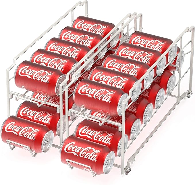 Simple Houseware Stackable Can Rack Organizer + Soda Can Dispenser Organizer, White