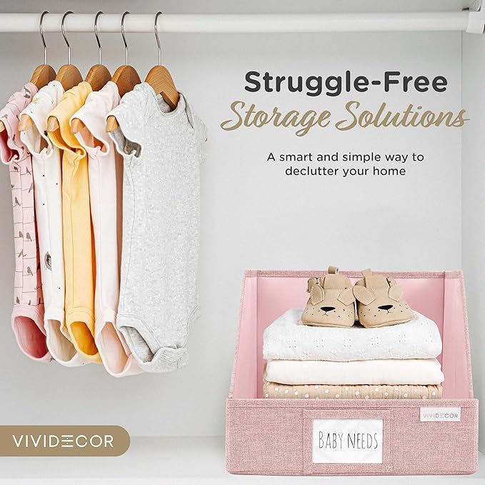 VIVIDECOR Open Front Trapezoid Closet Bins 12x12x10 – Easy Access Shelf Organizer for Clothes, Sweaters, Nursery Storage – Pink, 3 Pack