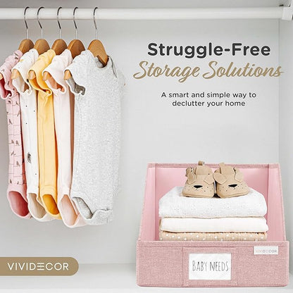 VIVIDECOR Open Front Trapezoid Closet Bins 12x12x10 – Easy Access Shelf Organizer for Clothes, Sweaters, Nursery Storage – Pink, 3 Pack