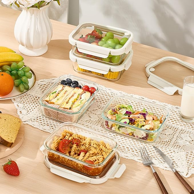 Vtopmart 5 Pack 35oz Glass Food Containers with Glass-Lids & Air Vent, Meal Prep Food Container Sets, Reusable Lunch box for leftovers, Save for Microwave, Oven, Freezer, and Dishwasher, BPA Free