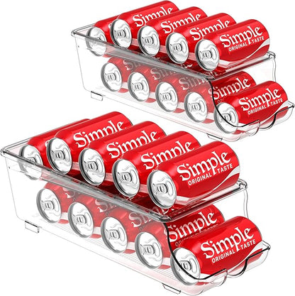 Simple Houseware 2-Pack Auto-Rolling Beverage Can Organizer for Fridge, Clear Front-Loading Soda Dispenser with Smooth Glide Design, Space-Saving Refrigerator Storage Bins