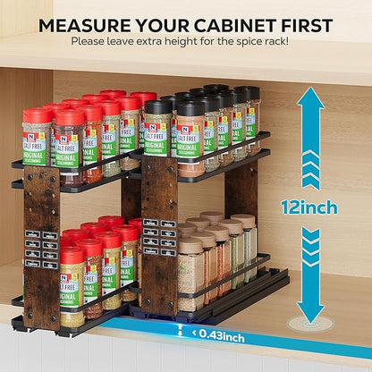 Nieifi Pull Out Spice Rack Organizer, 2 Tiers, Wood Grain, Spice Organization for Cabinet, Height Adjustable, Easy to Install