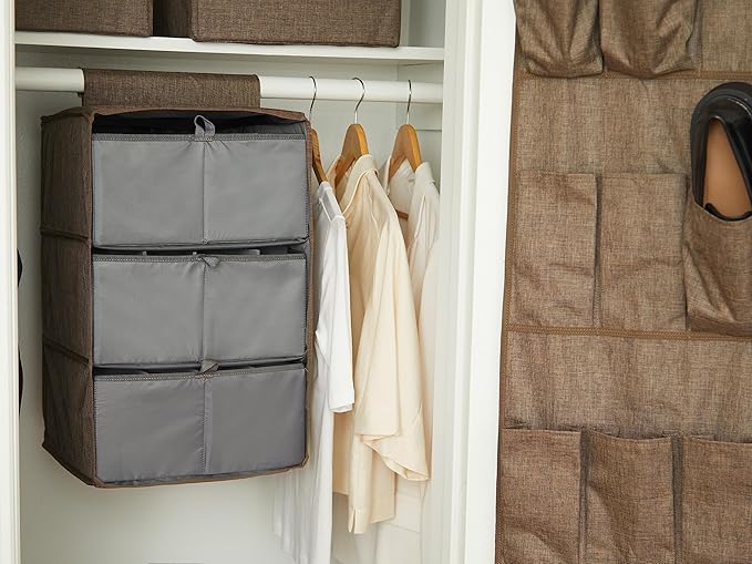 Covermates Keepsakes Hanging Closet Organizer Set – Heavy Duty Wardrobe Storage Shelves with Trays & Dividers – Vertical Dresser for Sweaters, Shoes, and Handbags, Brown Heather
