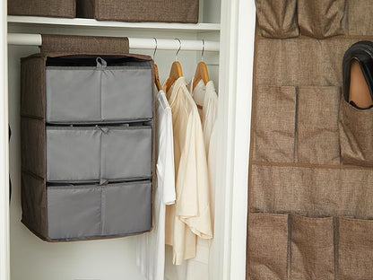 Covermates Keepsakes Hanging Closet Organizer Set – Heavy Duty Wardrobe Storage Shelves with Trays & Dividers – Vertical Dresser for Sweaters, Shoes, and Handbags, Brown Heather