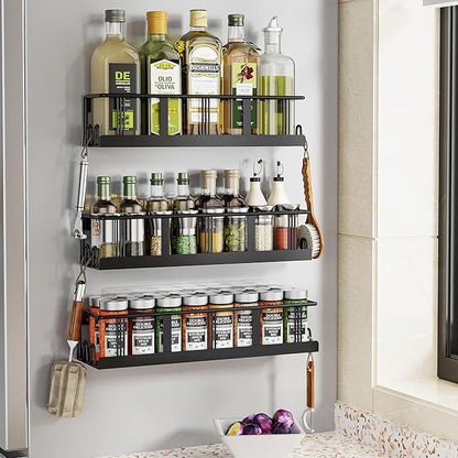 Bunoxea Spice Rack Wall Mounted 4 Pack, Space-Saving Spice Organizer for Spice Jars and Seasonings,Screw or Adhesive Hanging Spice Rack Organizer for Your Kitchen Cabinet,or Pantry Door