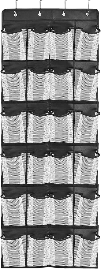 Over the Door Hanging Shoe Organizer with 24 Large Mesh Pockets - Shoes Holder/Black