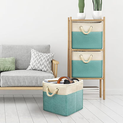 Simple Houseware 13" x 13" Large Fabric Storage Cubes for Closet and Cube Organizer, 3 Pack, Turquoise