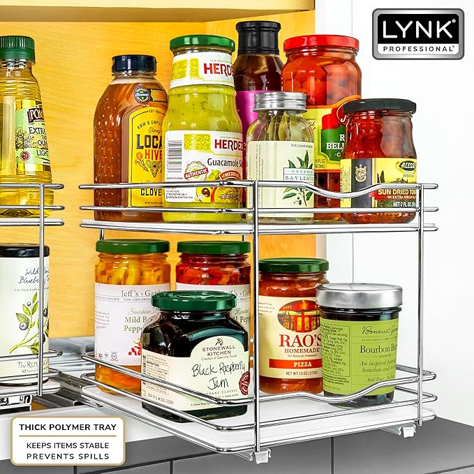 LYNK PROFESSIONAL® Pull Out Spice Organization for Cabinets - 8-3/8 inch Wide – Spice Rack for Inside Cabinets, Slide Out Spice Rack Organizer for cabinet – Pull Out Spice Rack, Sliding 1 Tier Chrome