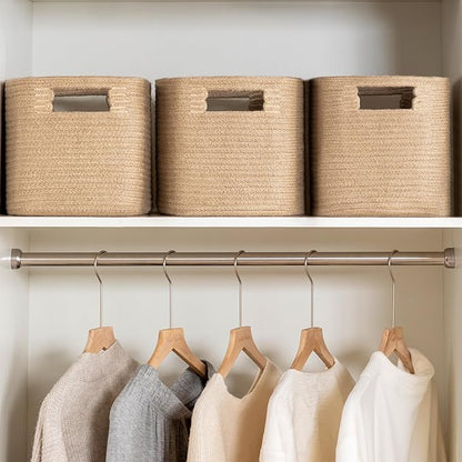 UBBCARE 4 Pack Storage Baskets for Organizing, Shelf Baskets with Handles, Woven Storage Baskets for Bookcase/Cube Shelf/Closet, 14.5"L x 9.8"W x 9"H, Jute