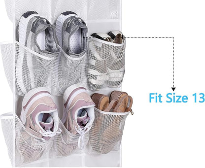 MISSLO 30 Large Pockets Dual Sided Hanging Baby Shoe Organizer for Closet with Rotating Hanger Hanging Shoe Shelves, White