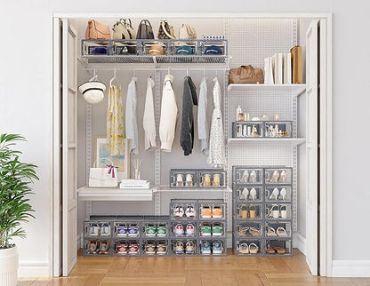 HOMIDEC Shoe Storage, 12 Pack Shoe Organizer for Closet, Shoe Boxes Clear Plastic Stackable Shoe Containers with Lids for Size 10