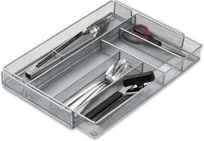 Honey-Can-Do Expandable Steel Mesh Drawer Organizer, 7 Compartments, Silver, Adjustable 11.5 to 20 Inches Wide