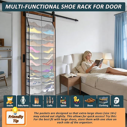 Kotkn 24-Pair Over Door Shoe Organizer for Family & Kids, Double Sided | Hanging Storage for Sneakers, Boots, Toys & Room Organization-Graphite Gray