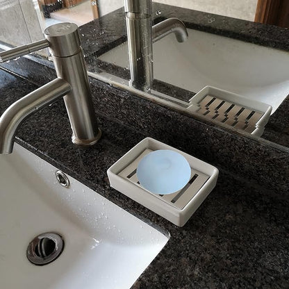Ceramic Soap Dish Stainless Steel Soap Holder for Bathroom and Shower Double Layer Draining Soap Box