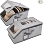 2 Pack Hat Storage for Baseball Caps, Hat Box with Clear View Window, Hat Organizer for Baseball Caps Holds 30 Caps with Cardboard for Men & Women, Ball Cap Organizer for Closet & Shelf (Light Gray)