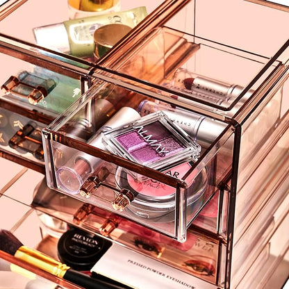 Sorbus Acrylic Makeup Organizer Set, 7-Drawer Vanity & Countertop Cosmetic Storage with Small & Wide Drawers, Bronze Glow Makeup Storage for Brushes, Lipsticks, Jewelry, Holiday Gift for Women & Teens