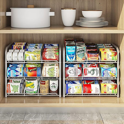 Can Rack Organizer, 3 Tier Stackable Can Storage Dispenser,for Food Storage, Kitchen Cabinets or Pantry, Storage for 36 Cans, Silver