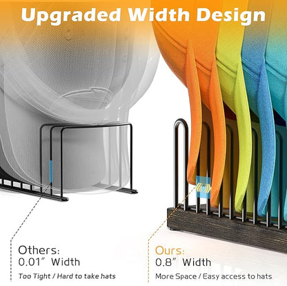 NANATI Hat Organizer for 9 Baseball Caps, Solid Wood Base Hat Rack for Closet, Metal Hat Stand for Baseball Caps, Hat Storage with Anti-slip Pads, Cap Organizer Hat Holder for Closet