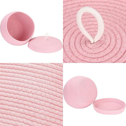 Sea Team Round Cotton Rope Storage Basket with Lid, Decorative Woven Storage Bin, Pot, Caddy, Organizer, Container for Snacks, Towels, Plants, 13 x 9 Inches (Large, Pink)