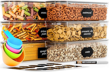 Chef's Path Airtight Food Storage Container Set (Set of 6) - Ideal for Pasta, Spaghetti & Noodles - Pasta Containers for Kitchen Organization and Storage - Plastic Canisters with Durable Lids
