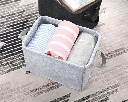 Collapsible Storage Bins Foldable Felt Fabric Storage Basket Organizer Boxes Containers with Handles PU Handles for Nursery Toys,Kids Room,Clothes,Towels,Magazine (PU-Light grey, 15.9L×11W×9.8H)