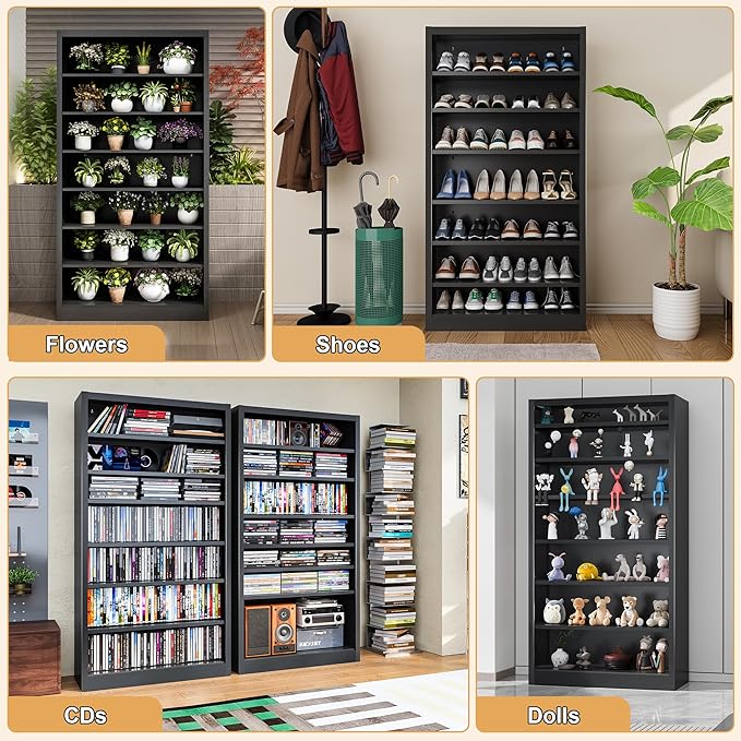 OSEILLC 7-Tier Heavy Duty Storage Shoe Rack,Large Sturdy Shoe Cabinet,Adjustable Shelving Unit with Back Panel for Home, Office & Garage Use - 55" Tall Metal Organizer (Black, 7 Tier-55 H*27.6W)