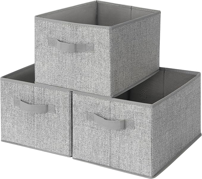 GRANNY SAYS Closet Storage Bins, Storage Baskets for Closet, Fabric Bins for Clothes, Closet Organizer Bins, Gray, Medium, 3-Pack