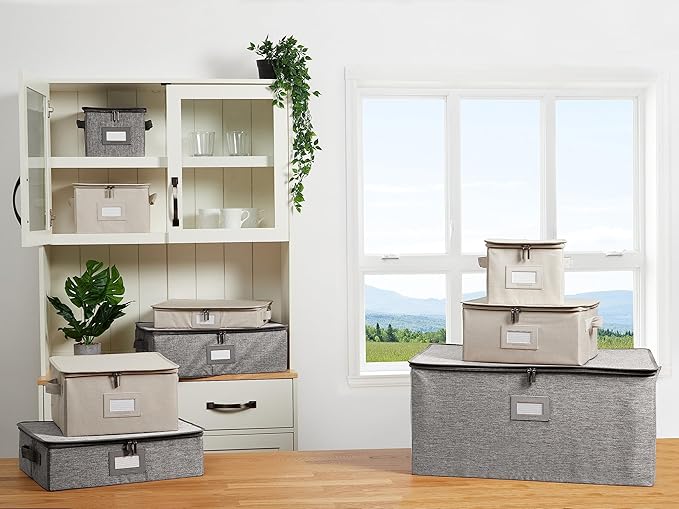 Covermates Platter Storage Box – Serveware & China Storage Container with Dual Zippers, ID Window, Reinforced Handles & Structured Walls for Platter, Dish & Serving Tray Protection, Grey Heather
