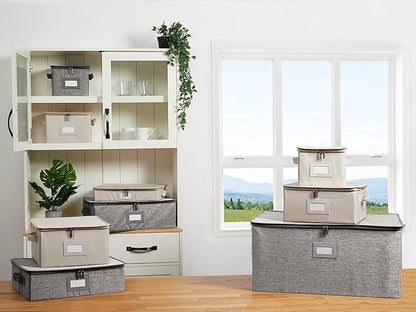 Covermates Platter Storage Box – Serveware & China Storage Container with Dual Zippers, ID Window, Reinforced Handles & Structured Walls for Platter, Dish & Serving Tray Protection, Grey Heather