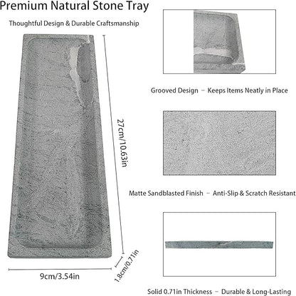 Green Marble Tray for Bathroom Countertop - Rectangular Natural Stone Organizer with Sandblasted Finish, Catchall Vanity Tray for Dresser, Entryway, Makeup & Jewelry | 10.6"x3.5"