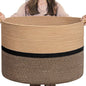 CHICVITA XXL Extra Large Cotton Rope Woven Basket, Throw Blanket Storage Basket with Handles, Decorative Clothes Hamper - 22" x 22" x 14", Brown&Black