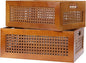 Wooden Storage Basket Set of 2 Handmade Rattan Drawer Storage Box with Frame & Handles Decorative Natural Bamboo Woven Bins Rustic Farmhouse Decor Home Office Tabletop Shelf Organizer