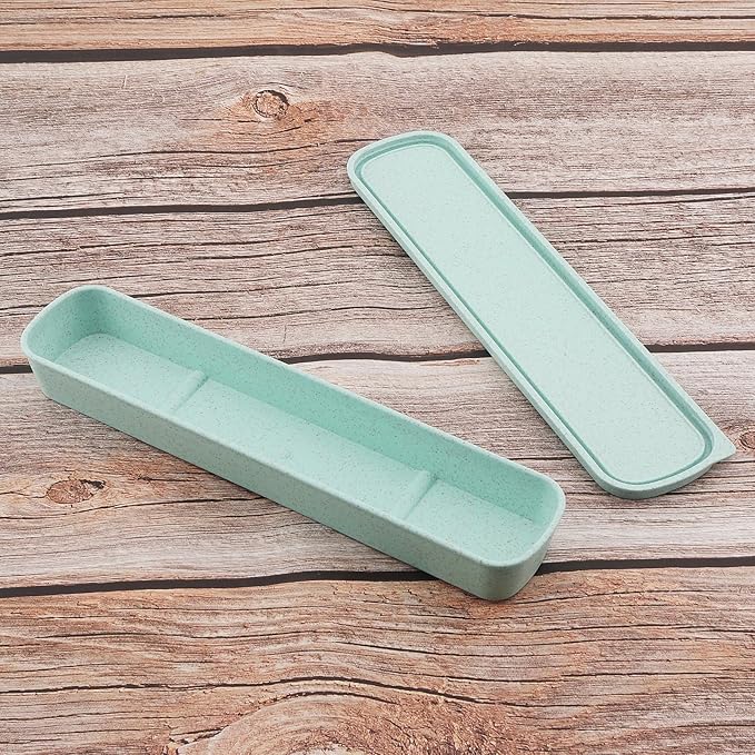1pcs Portable Flatware Box Travel Tableware Storage Case Box, Utensil Case Flatware Storage Box for Cutlery Kit, 9.84 x 2.40 inch (Green)