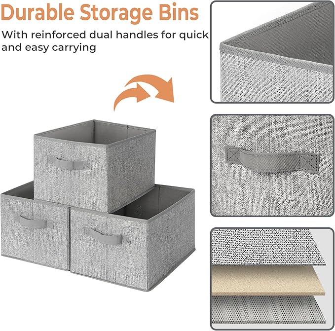 GRANNY SAYS Closet Storage Bins, Storage Baskets for Closet, Fabric Bins for Clothes, Closet Organizer Bins, Gray, Medium, 3-Pack