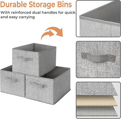GRANNY SAYS Closet Storage Bins, Storage Baskets for Closet, Fabric Bins for Clothes, Closet Organizer Bins, Gray, Medium, 3-Pack