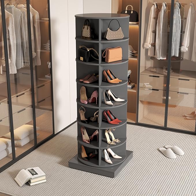 Rotating Shoe Rack, 7-Tiers Storage Shoe Rack Tower, Free Standing 360°Shoe Storage Organizer Shoe Rack for Entryway Living Room Hallway (Grey, 7-Tiers)