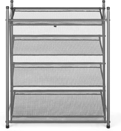 Whitmor Metal & Mesh 4-Tier Shoe Rack, Store up to 12 Pairs of Shoes, Stackable, 9" L x 21.6" W x 27" H, Gunmetal