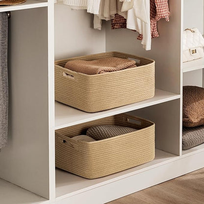 UBBCARE 2 Pack Storage Baskets for Shelves, Large Woven Storage Baskets, Dog Toy Bins, Baskets for Organizing Clothes, Towels, Books, Blanket, 17"L x 13"W x 7.5"H, Brown