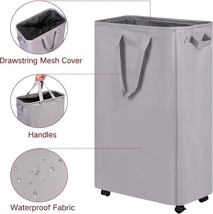 efluky Slim Laundry Hamper with Wheels, Rolling Laundry Basket for Clothes, Small Laundry Basket for Bedroom, Dorm and Laundry Room, 75L (19.8 Gallons) Grey