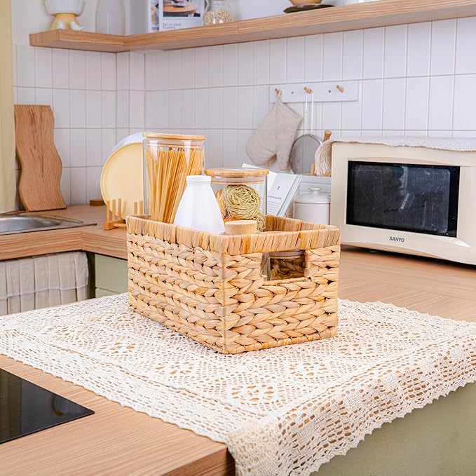 M4DECOR Set of 6 Water Hyacinth Storage Baskets – Wicker Storage Baskets for Shelves, Pantry Baskets for Organizing, Handwoven Wicker Baskets for Storage (Combo 2 Sets SML)