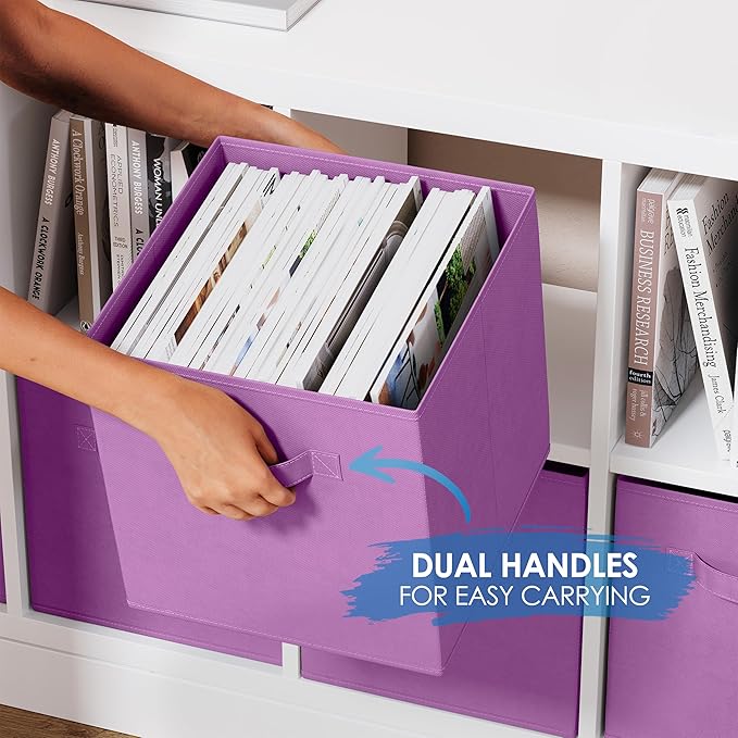 Storage Cubes Pack Of 8 - Standard Size Cube Storage Bin 10.5x10.5x11 With Dual Handles For Easy Carrying- Fabric Storage Bins Collapsible (Purple)