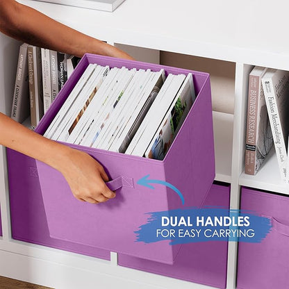 Storage Cubes Pack Of 8 - Standard Size Cube Storage Bin 10.5x10.5x11 With Dual Handles For Easy Carrying- Fabric Storage Bins Collapsible (Purple)
