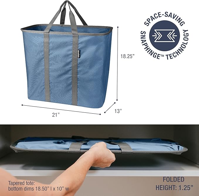 CleverMade Collapsible Laundry Caddy – Foldable Laundry Hamper & Tote, XXL 64L Pop-Up Laundry Basket with Handles, Space-Saving Laundry Organizer for Home, Dorm, Closet & Travel, 2 Pack - Denim Gray