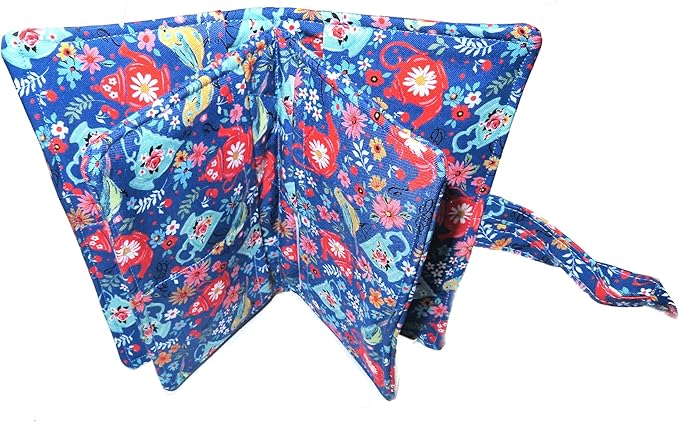 Tea Bag Wallet with Twelve Pockets XL Holder in Your Fabric Choice: Vintage Blue Tea Cups & Roses, Blue Birds & Teapots, Includes 4 Tea Bags, Tea Lover Gift, Quilted Handmade