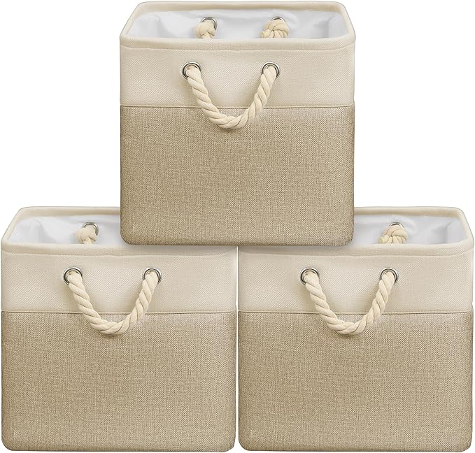 Simple Houseware 13" x 13" Large Fabric Storage Cubes for Closet and Cube Organizer, 3 Pack, Beige