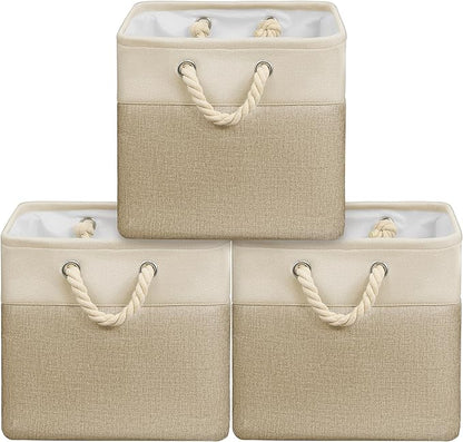 Simple Houseware 13" x 13" Large Fabric Storage Cubes for Closet and Cube Organizer, 3 Pack, Beige