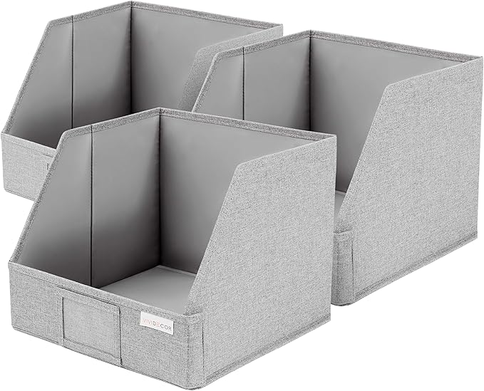 VIVIDECOR Open Front Trapezoid Closet Bins 12x12x10 – Easy Access Shelf Organizer, Fabric Storage Baskets for Clothes, Linen, Sweaters – Light Gray, 3 Pack