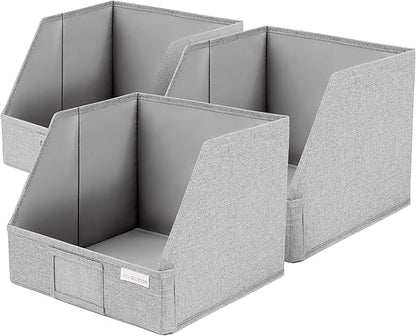 VIVIDECOR Open Front Trapezoid Closet Bins 12x12x10 – Easy Access Shelf Organizer, Fabric Storage Baskets for Clothes, Linen, Sweaters – Light Gray, 3 Pack