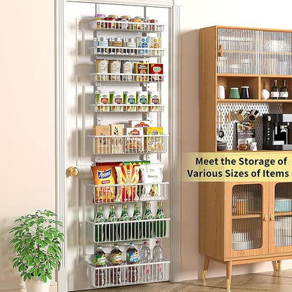 Moforoco White Over The Door Pantry Organizer, Pantry Organization and Storage, Metal Hanging Spice Rack Shelves Door, Seasoning Shelves, Laundry Room Organization, House and Kitchen Essentials